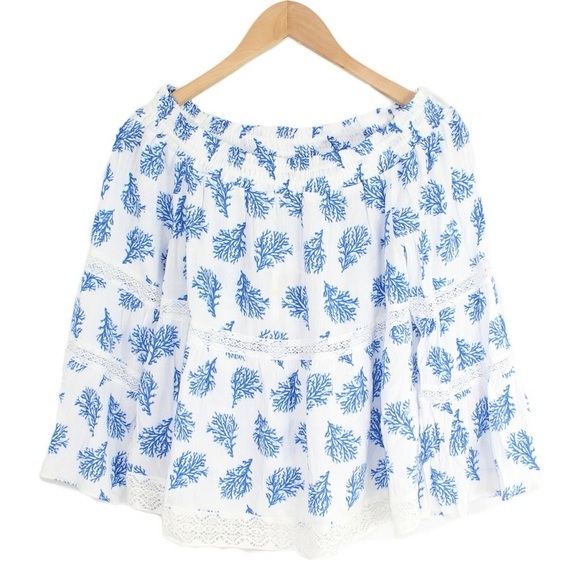 MICHAEL Michael Kors White and Blue Coral Pattern Blouse - Picture 2 of 5